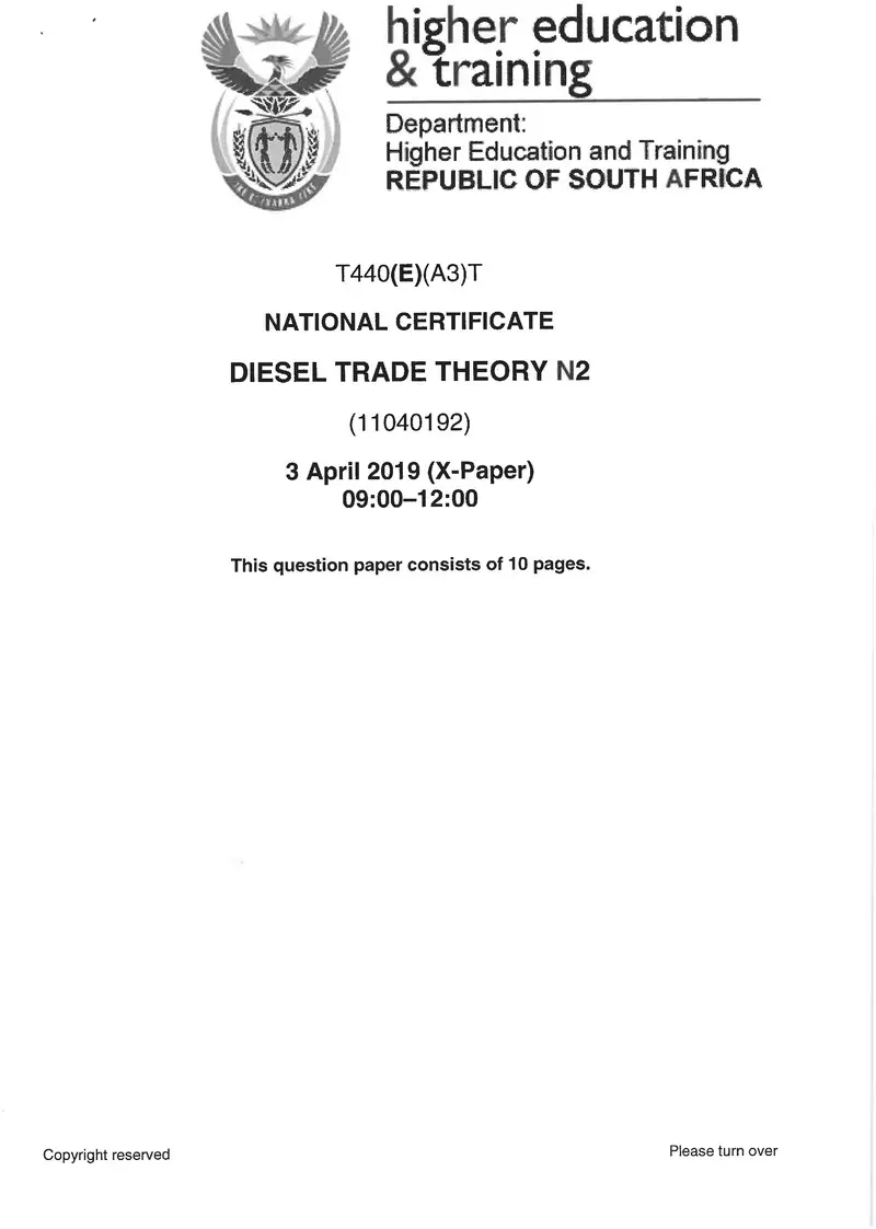 Trade Theory N2 Exam Paper 1 2019 preview