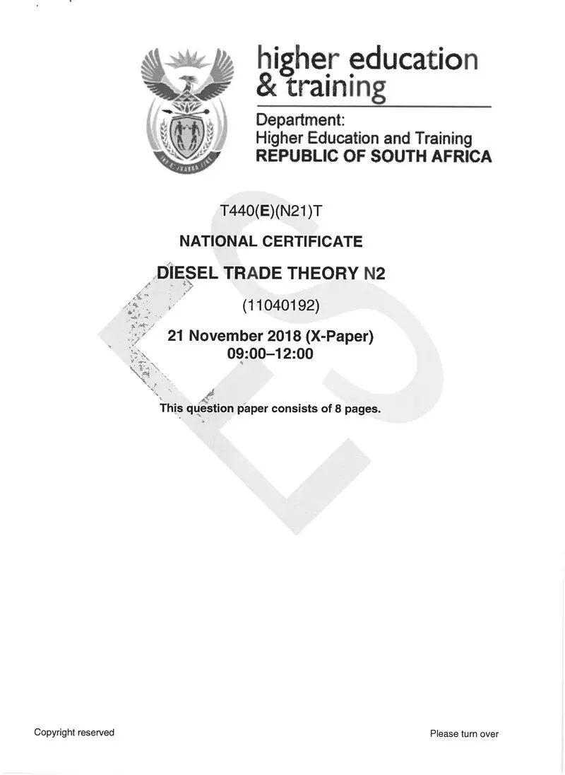 Trade Theory N2 Exam Paper 3 2018 preview