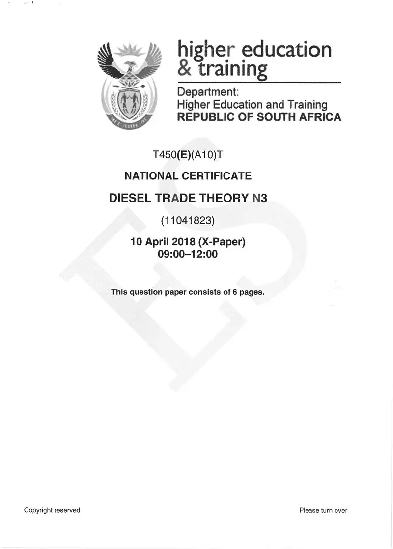 Trade Theory N3 Exam Paper 1 2018 preview
