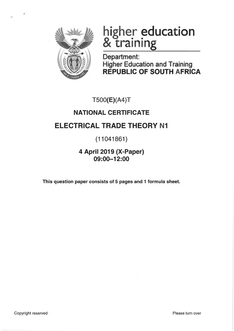 Trade Theory N1 Exam Paper 1 2019 preview