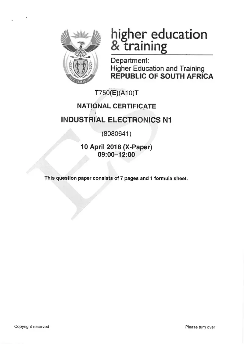 Electronics N1 Exam Paper 1 2018 preview