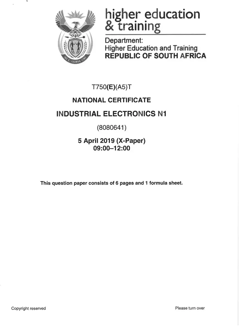 Electronics N1 Exam Paper 1 2019 preview