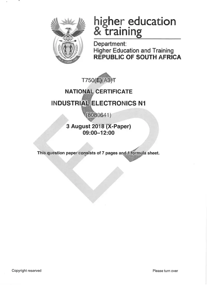 Electronics N1 Exam Paper 2 2018 preview