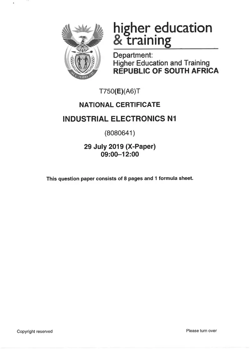 Electronics N1 Exam Paper 2 2019 preview