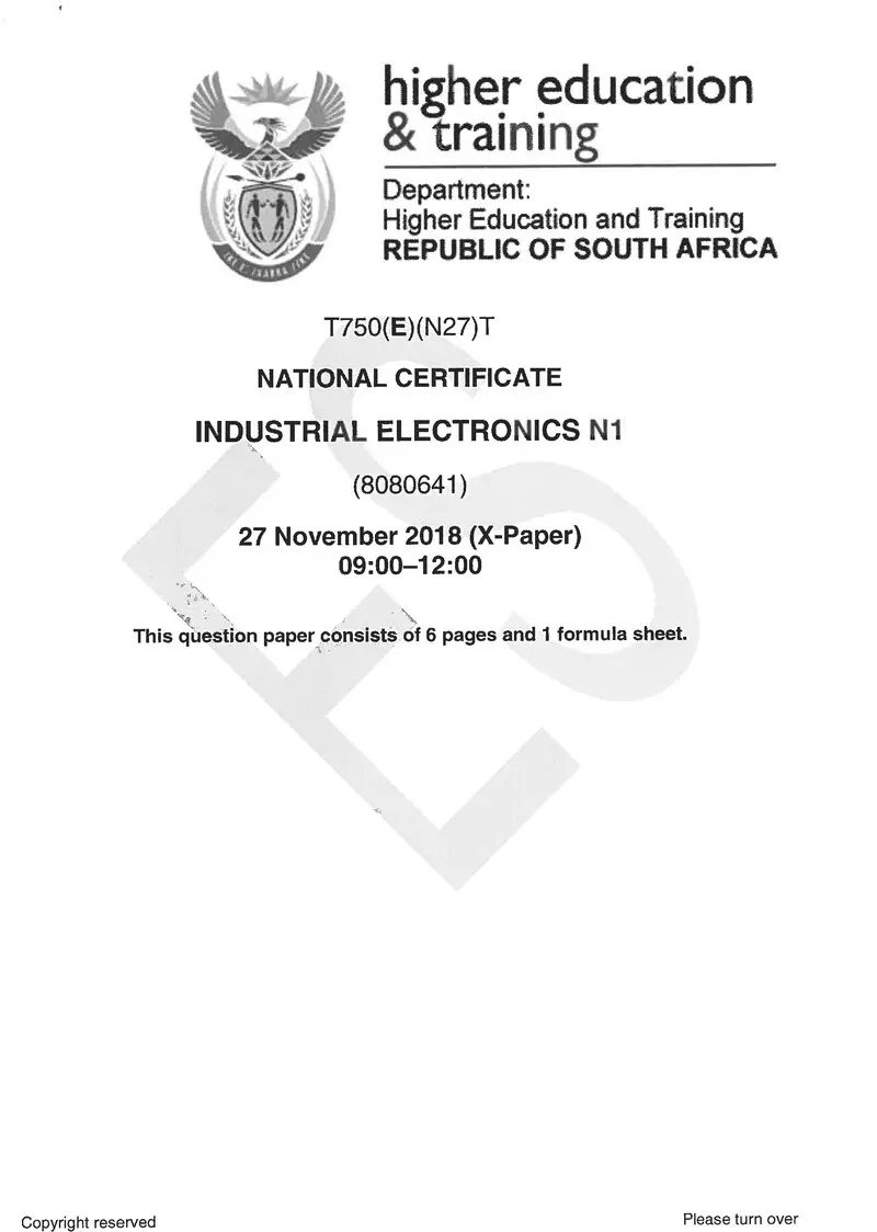 Electronics N1 Exam Paper 3 2018 preview