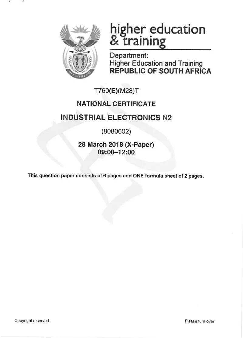Electronics N2 Exam Paper 1 2018 preview