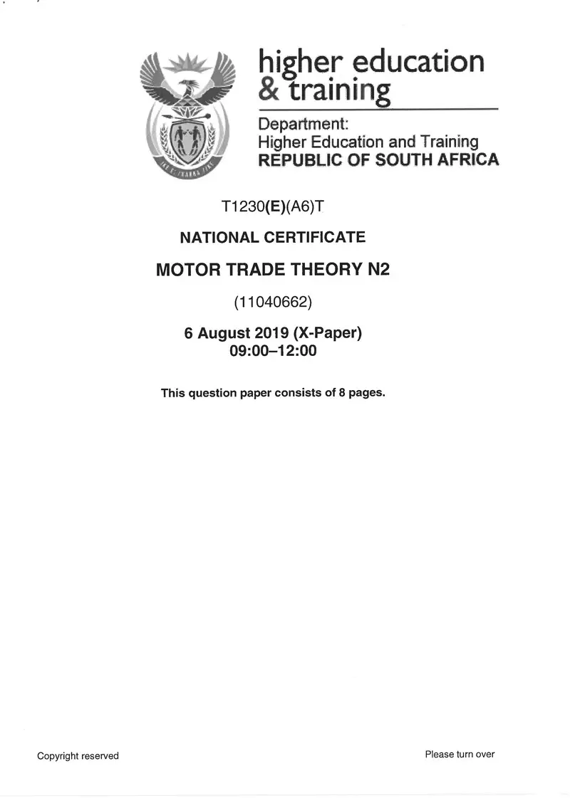 Trade Theory N2 Exam Paper 2 2019 preview