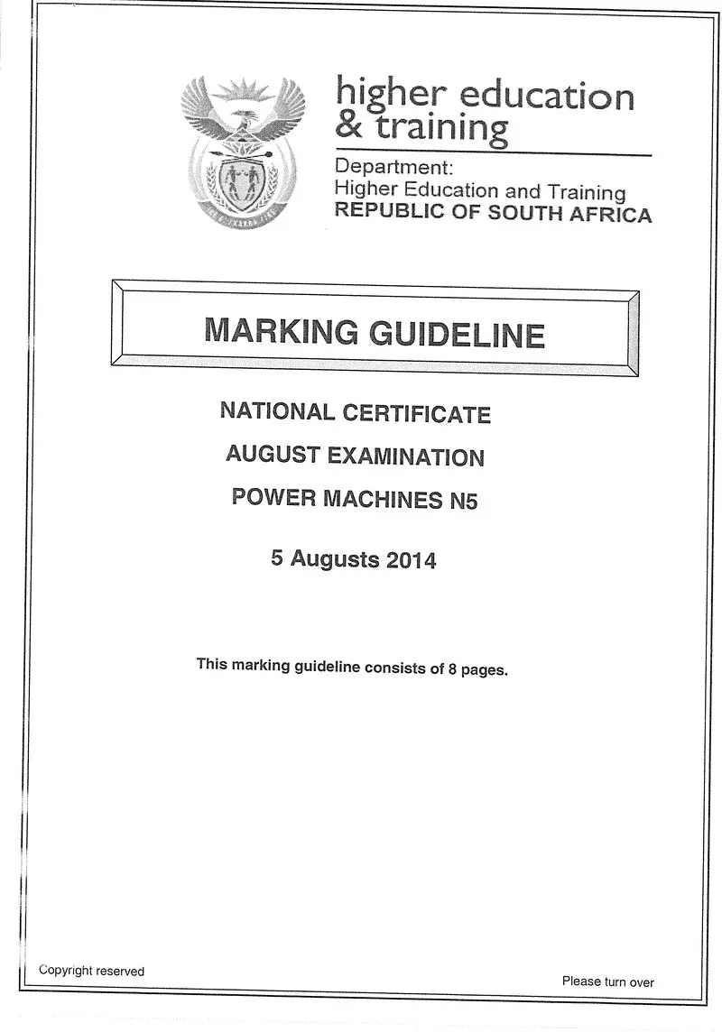 N5 Power Machines August 2014 Marking Guideline preview