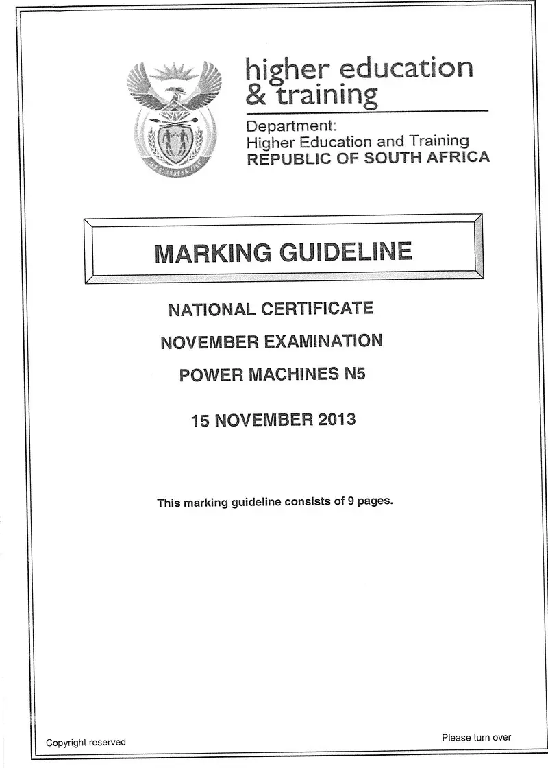 N5 Power Machines November 2013 Marking Guideline preview