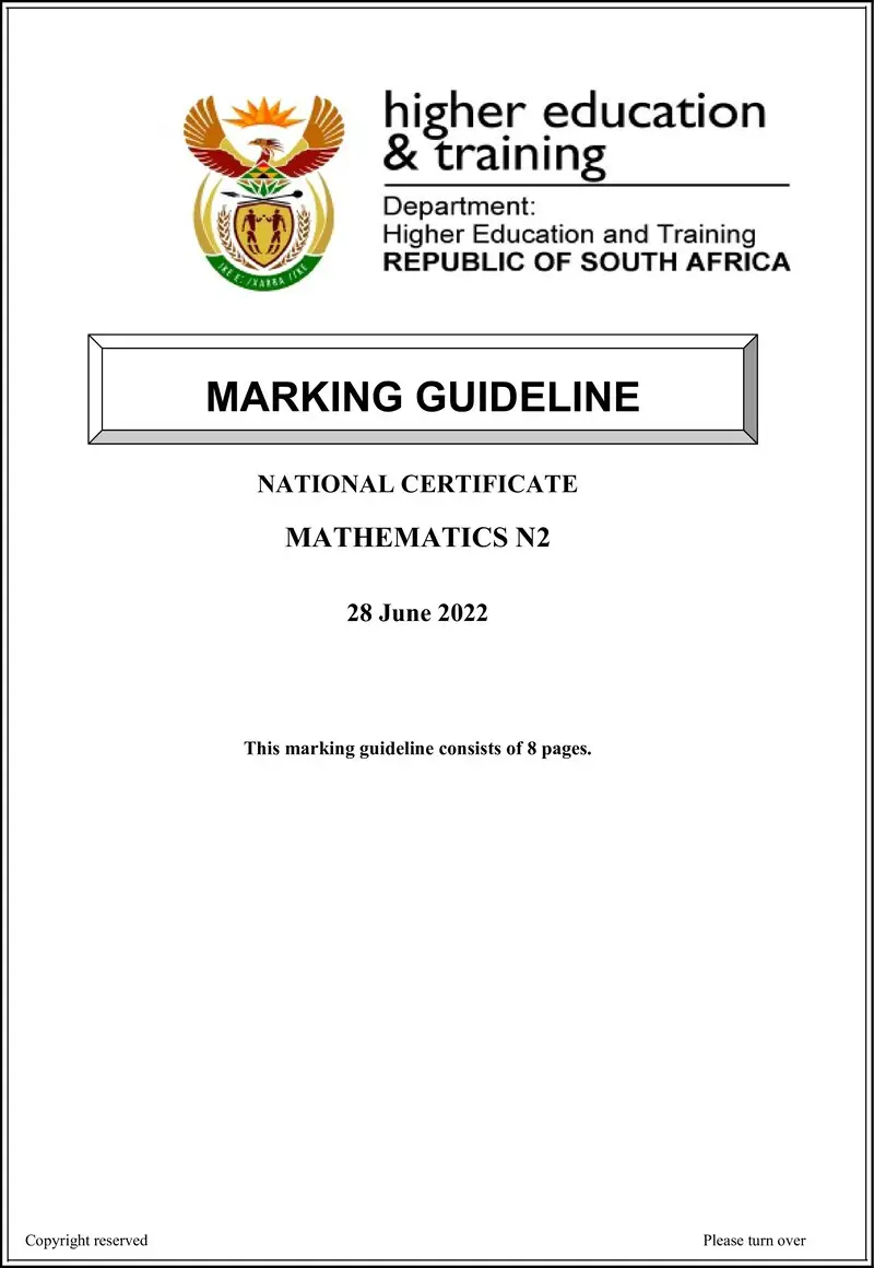 T1000 Mathematics N2 MEMO Aug 2022 Sign Off preview