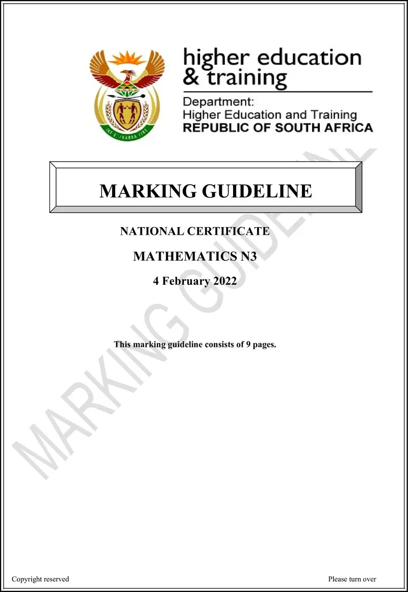 T1010 Mathematics N3 MEMO April 2022 preview
