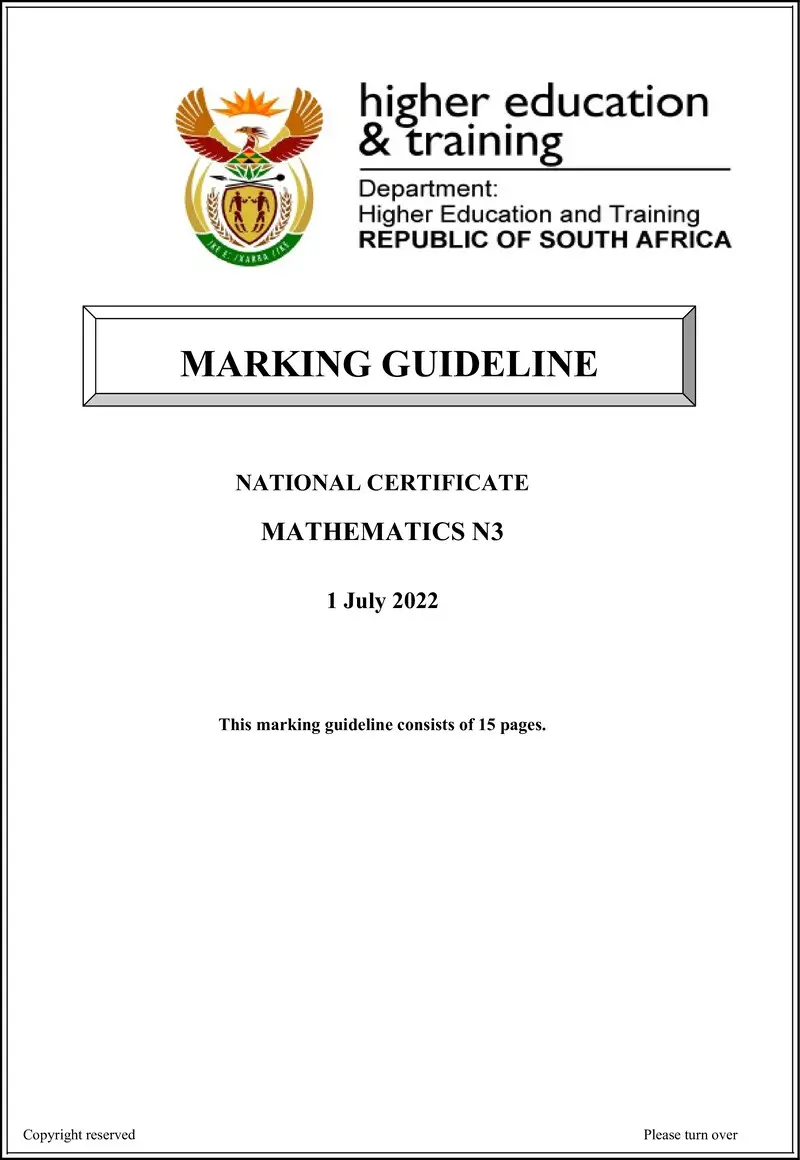 T1010 Mathematics N3 MEMO Aug 2022 Sign Off preview