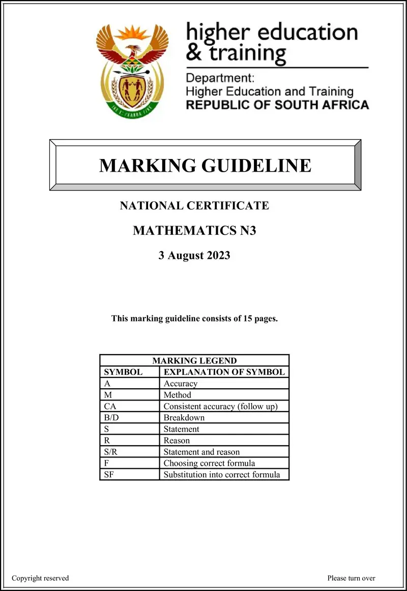 T1010 Mathematics N3 MEMO Aug 2023 Sign Off preview