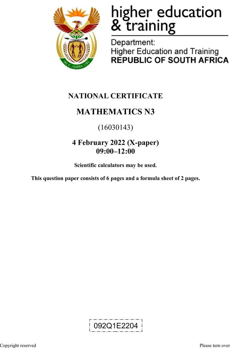 T1010 Mathematics N3 QP April 2022 preview