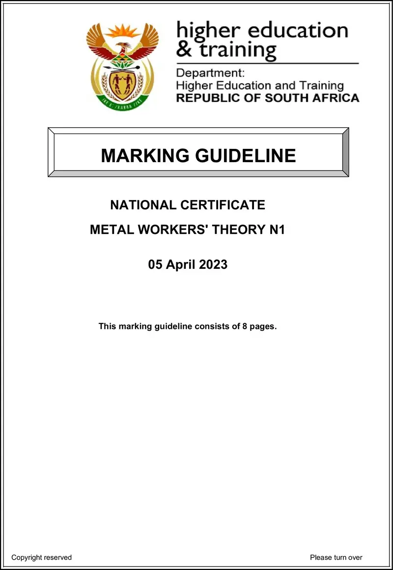 T1140 Metal Workers Theory N1 MEMO April 2023 Docx preview