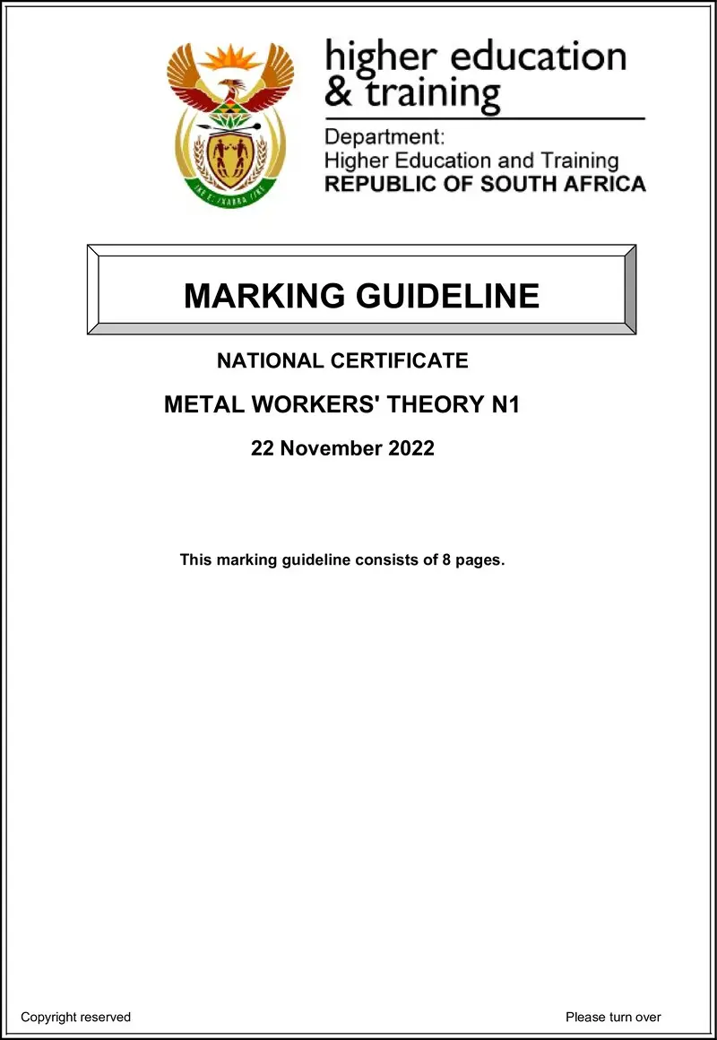 T1140 Metal Workers Theory N1 MEMO Nov 2022 preview