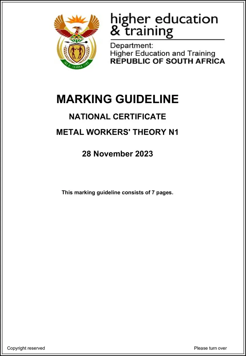 T1140 Metal Workers Theory N1 Nov MEMO 2023 Ed preview