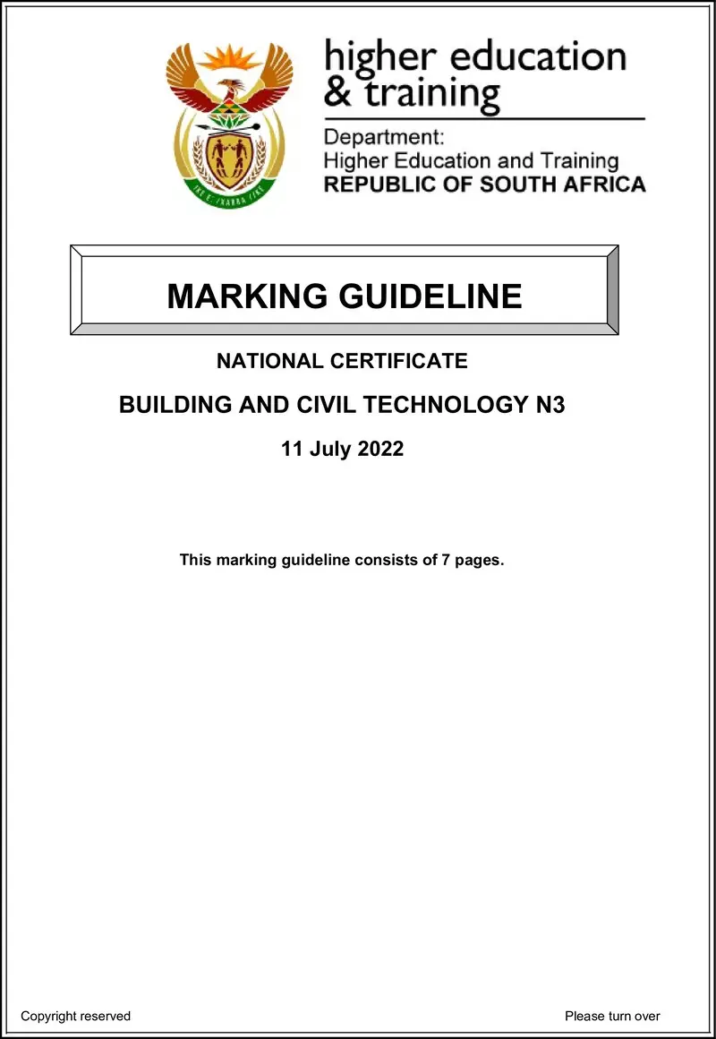 T120 Building And Civil Technology N3 MEMO Aug 2022 preview