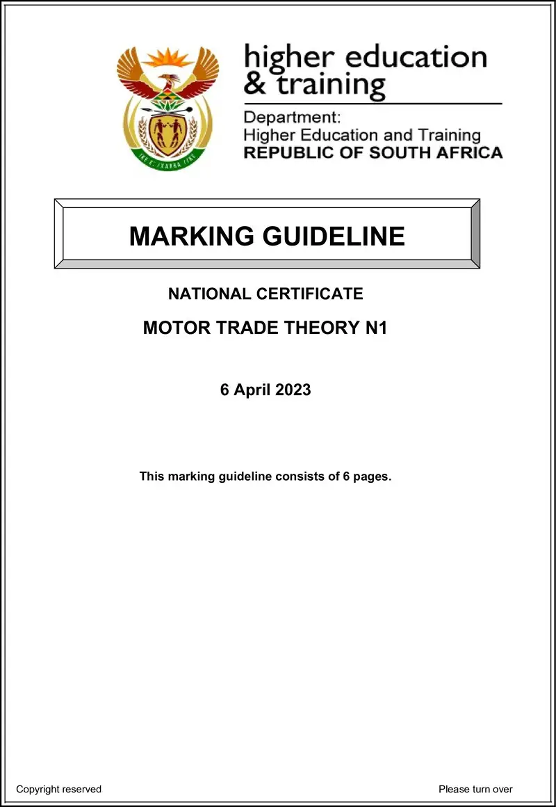T1220 Motor Trade Theory N1 MEMO April 2023 Watson E preview