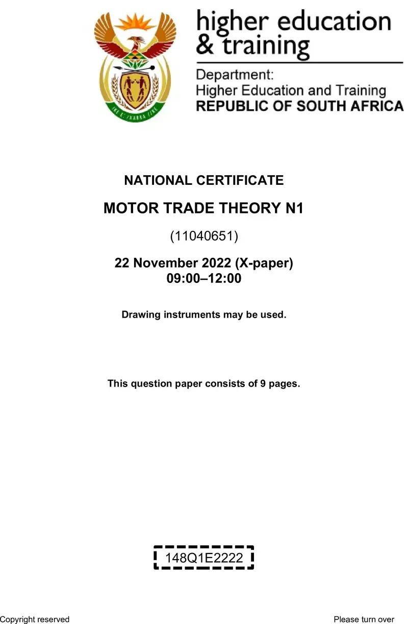 T1220 Motor Trade Theory N1 Nov QP 2022 preview