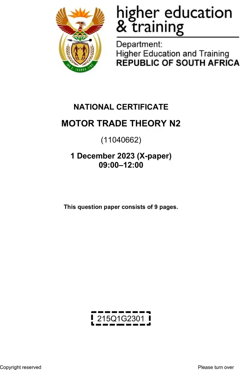 T1230 Motor Trade Theory N2 QP Nov 2023 preview