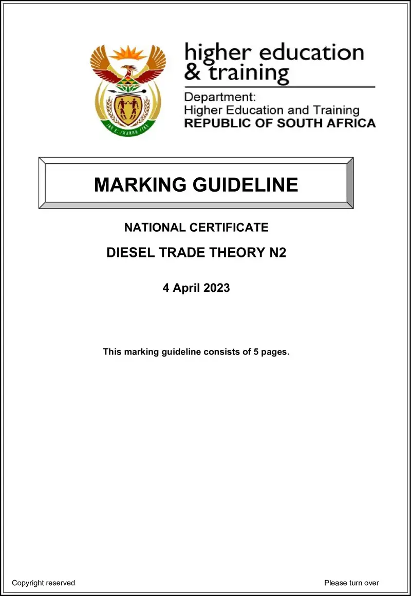 T440 Diesel Trade Theory N2 MEMO April Umalusi 2023 Sign Off preview