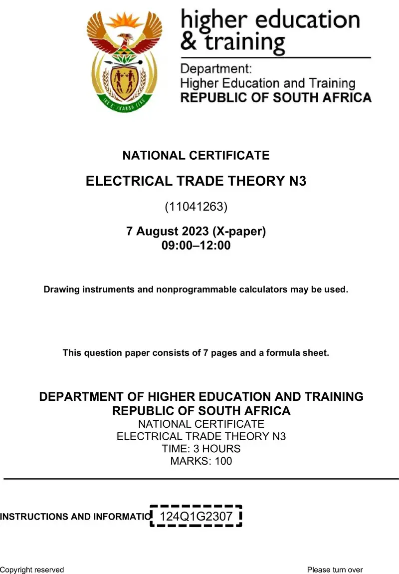 T520 Electrical Trade Theory N3 Aug QP 2023 Sign Off preview