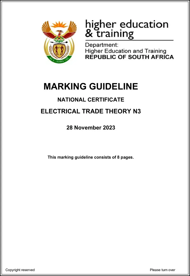 T520 Electrical Trade Theory N3 MEMO Nov 2023 preview