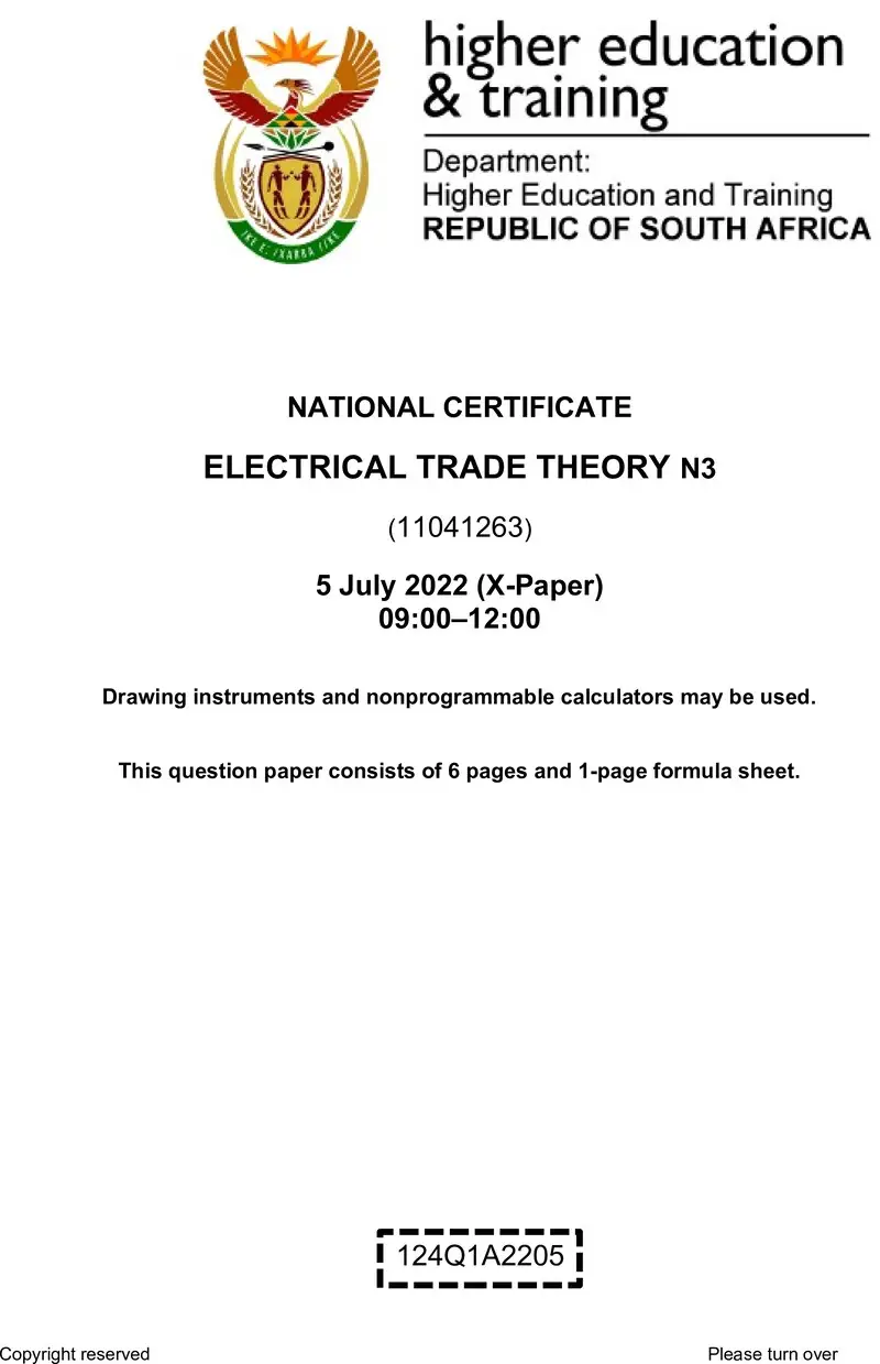 T520 Electrical Trade Theory N3 QP Aug 2022 Sign Off preview
