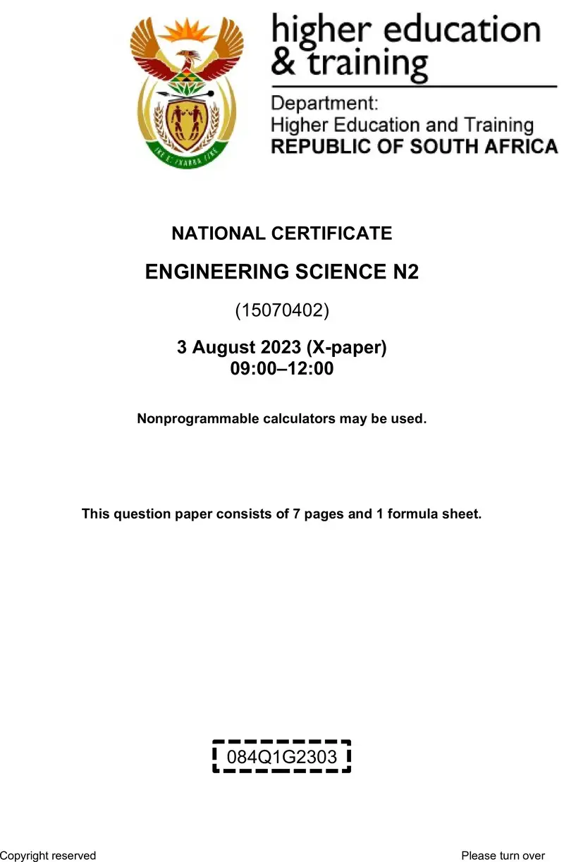 T630 Engineering Science N2 Aug 2023 QP Sign Off preview