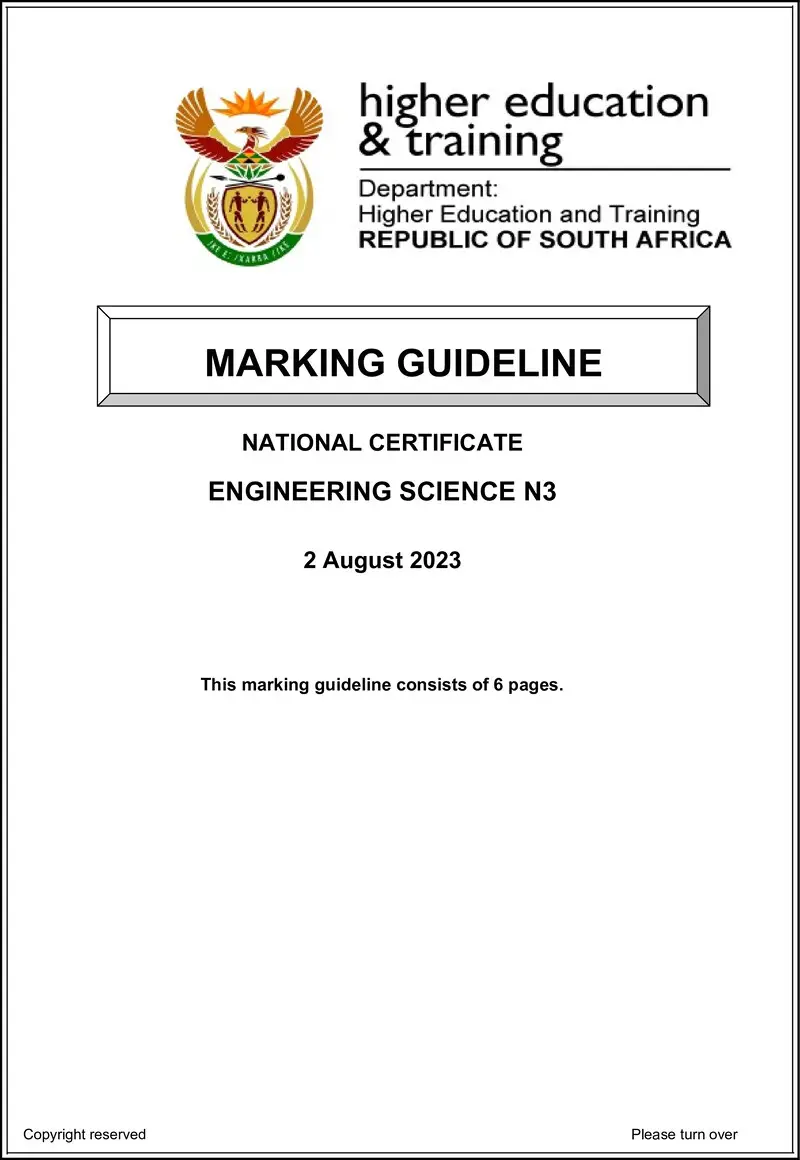 T640 Engineering Science N3 MEMO Aug 2023 Sign Off preview