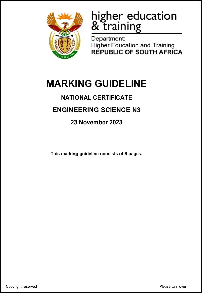 T640 Engineering Science N3 MEMO Nov 2023 Sign Off preview