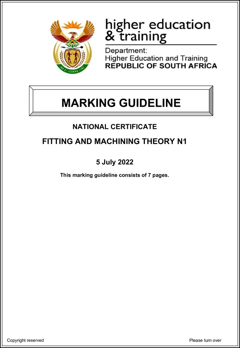 T690 Fitting And Machining Theory N1 Aug MEMO 2022 preview
