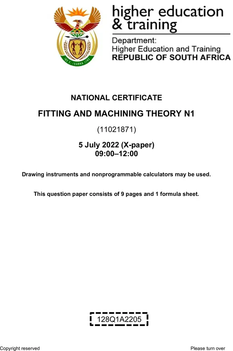 T690 Fitting And Machining Theory N1 Aug QP 2022 preview