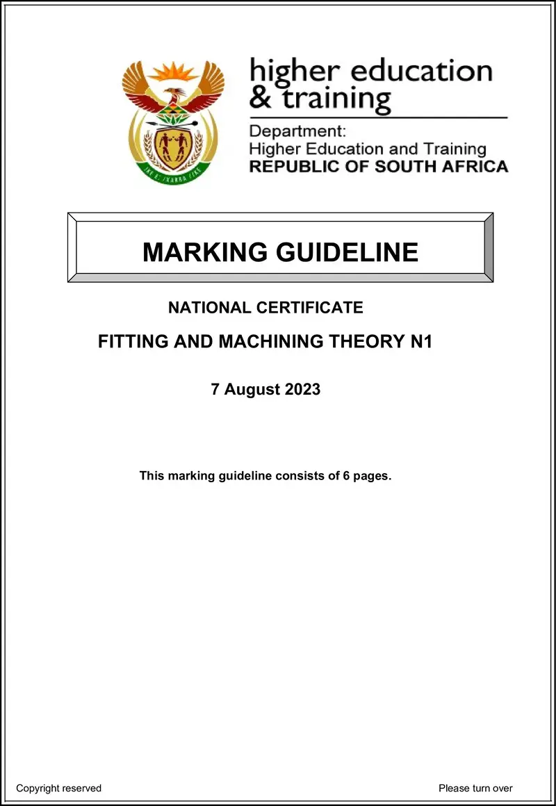 T690 Fitting And Machining Theory N1 MEMO Aug 2023 preview
