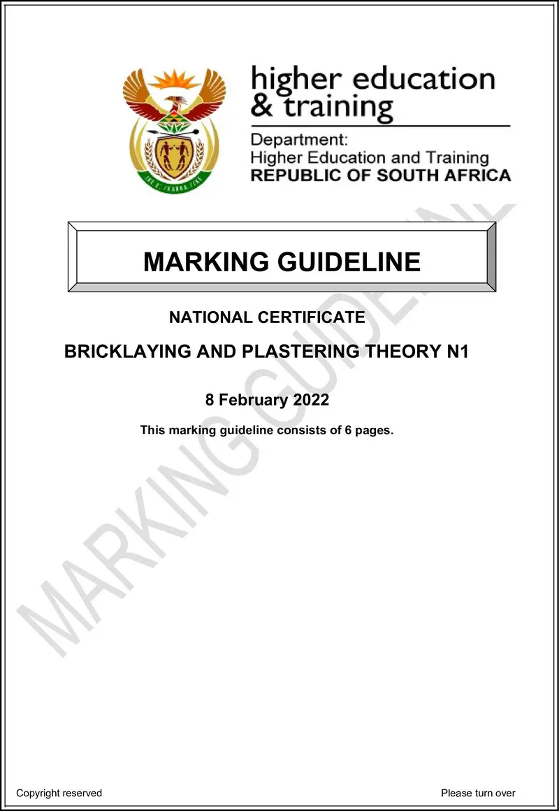 T70 Bricklaying And Plastering Theory N1 MEMO April 2022 preview