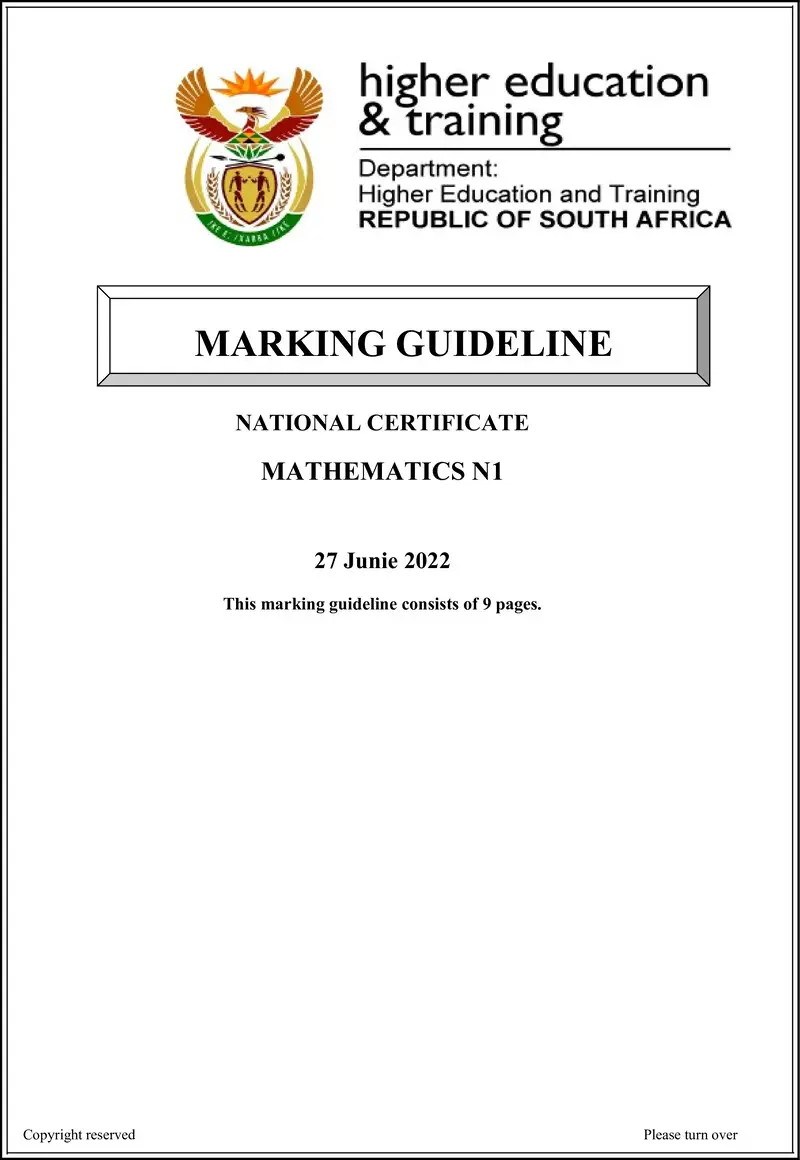 T990 Mathematics N1 Aug MEMO 2022 preview