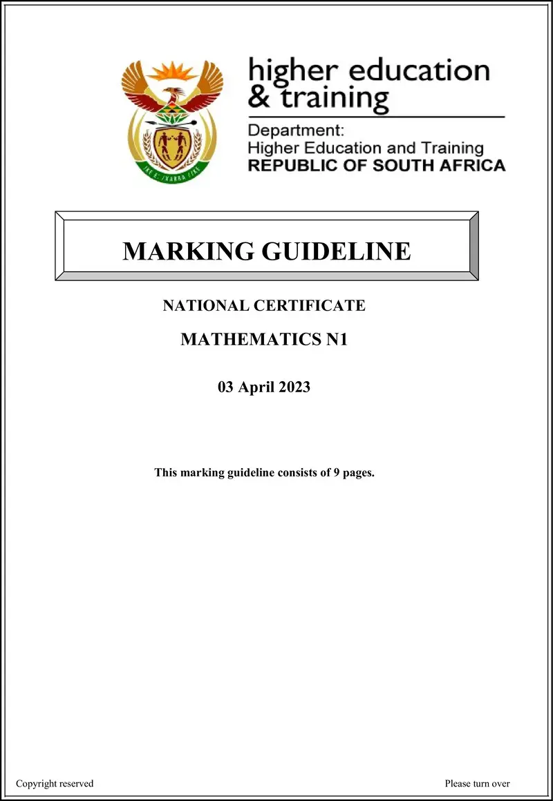 T990 Mathematics N1 MEMO April 2023 preview
