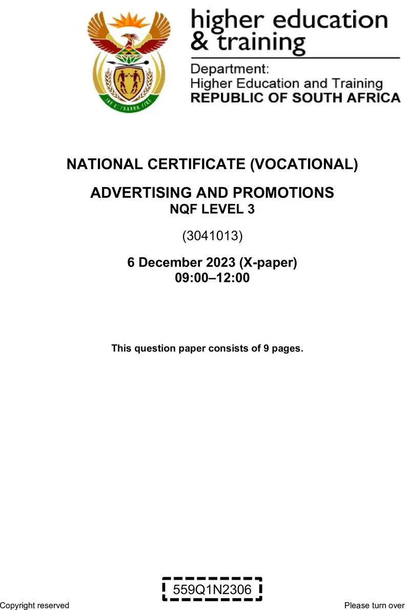Nc30 Advertising And Promotions L3 Nov QP 2023 preview