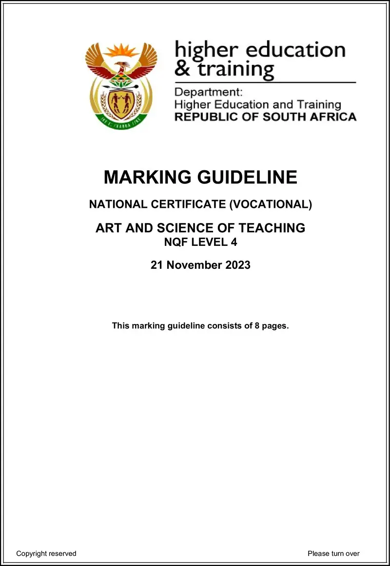Art And Science Of Teaching L4 Nov MEMO 2023 preview