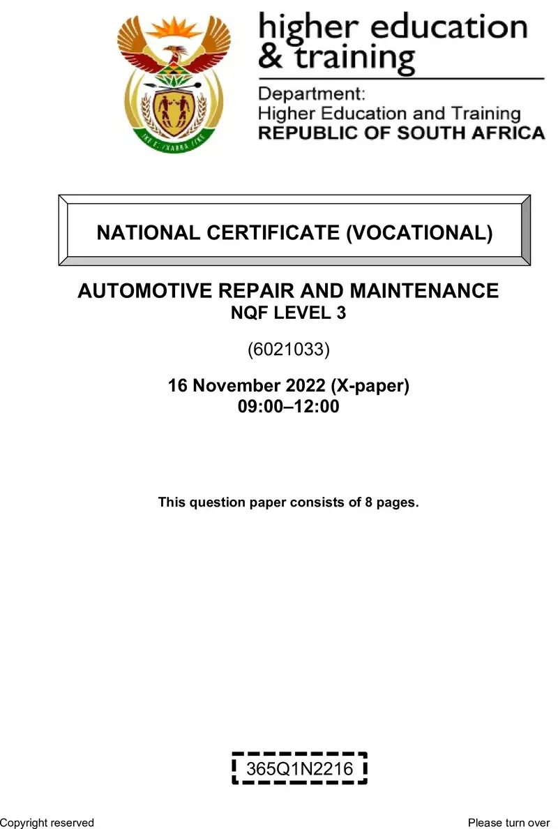 Automotive Repair And Maintenance L3 QP Nov 2022 preview