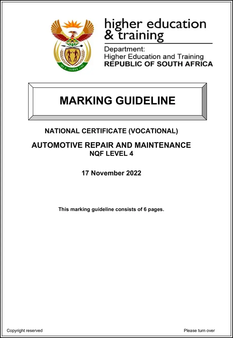 Automotive Repair And Maintenance L4 Nov MEMO 2022 preview