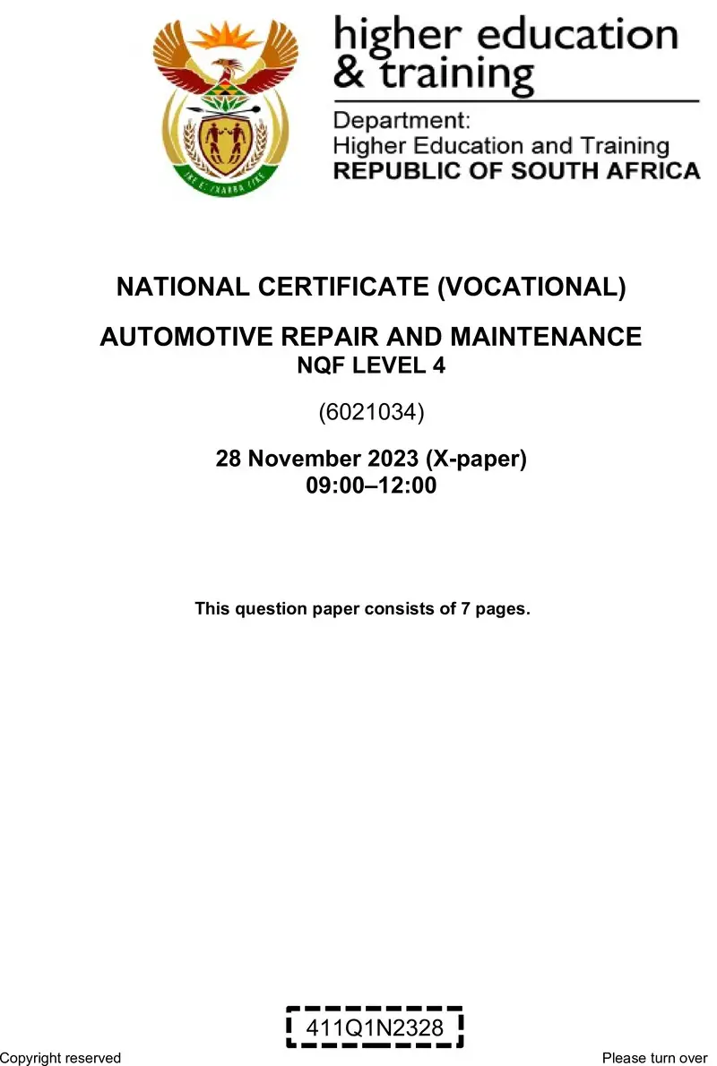 Automotive Repair And Maintenance L4 Nov QP 2023 preview