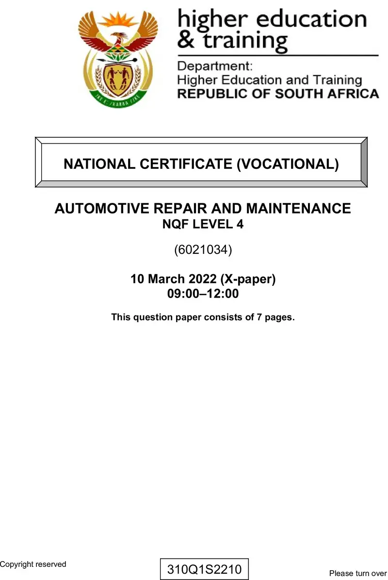 Automotive Repair And Maintenance L4 QP Supp Feb 2022 preview