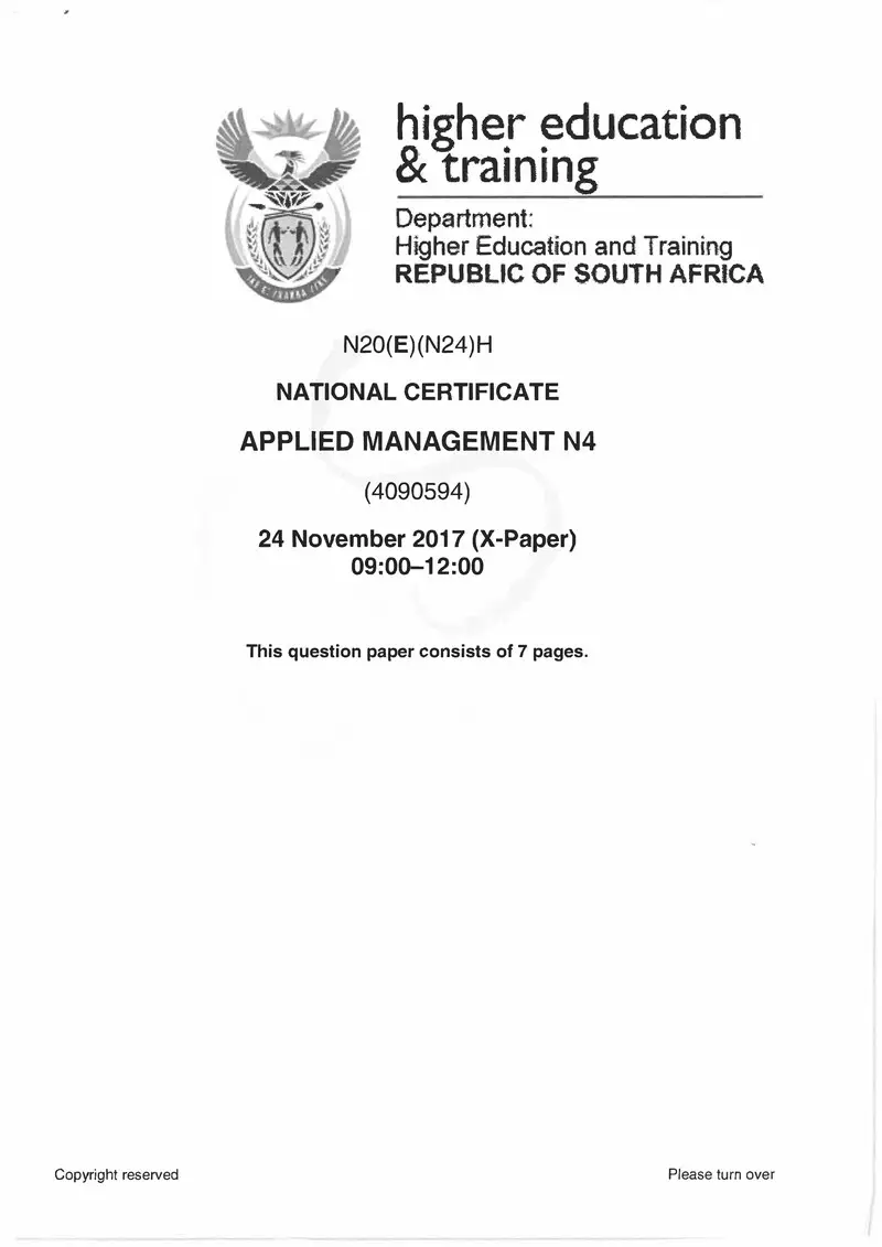 Management N4 November 2017 QP preview