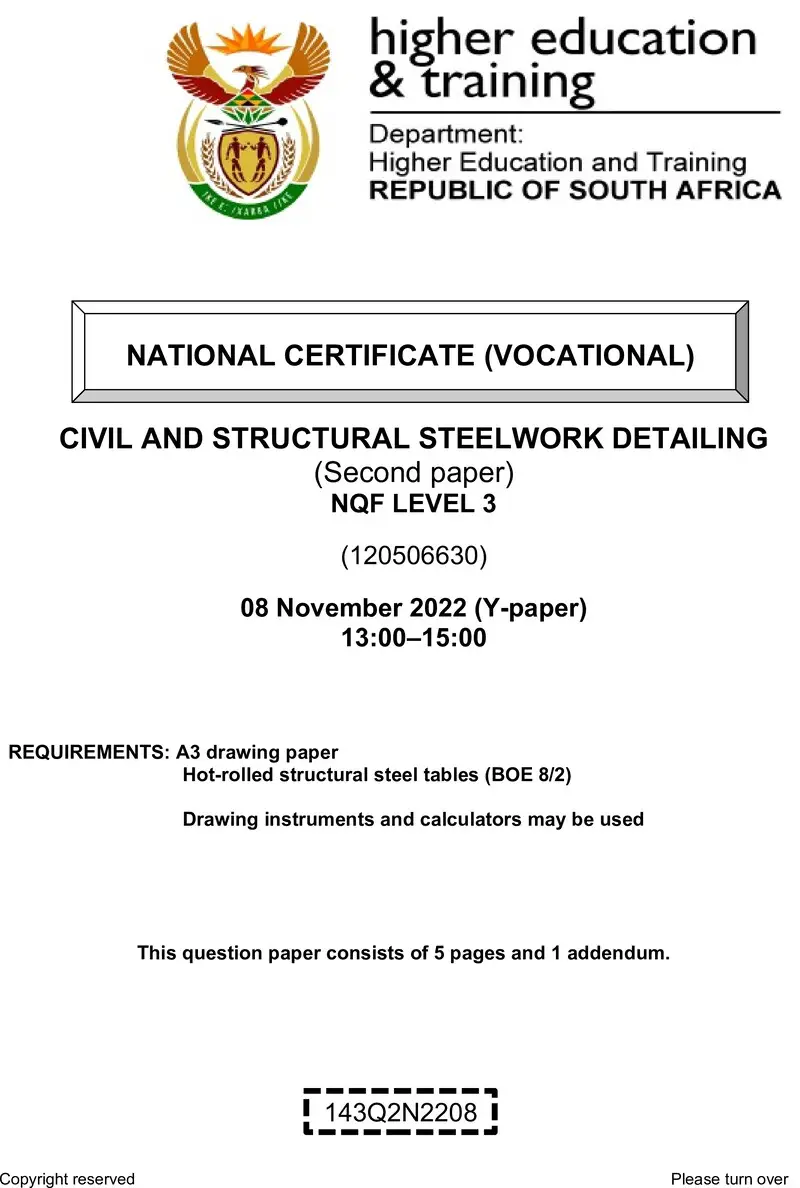 Civil And Structural Steelwork Detailing L3 P2 Nov QP 2022 preview