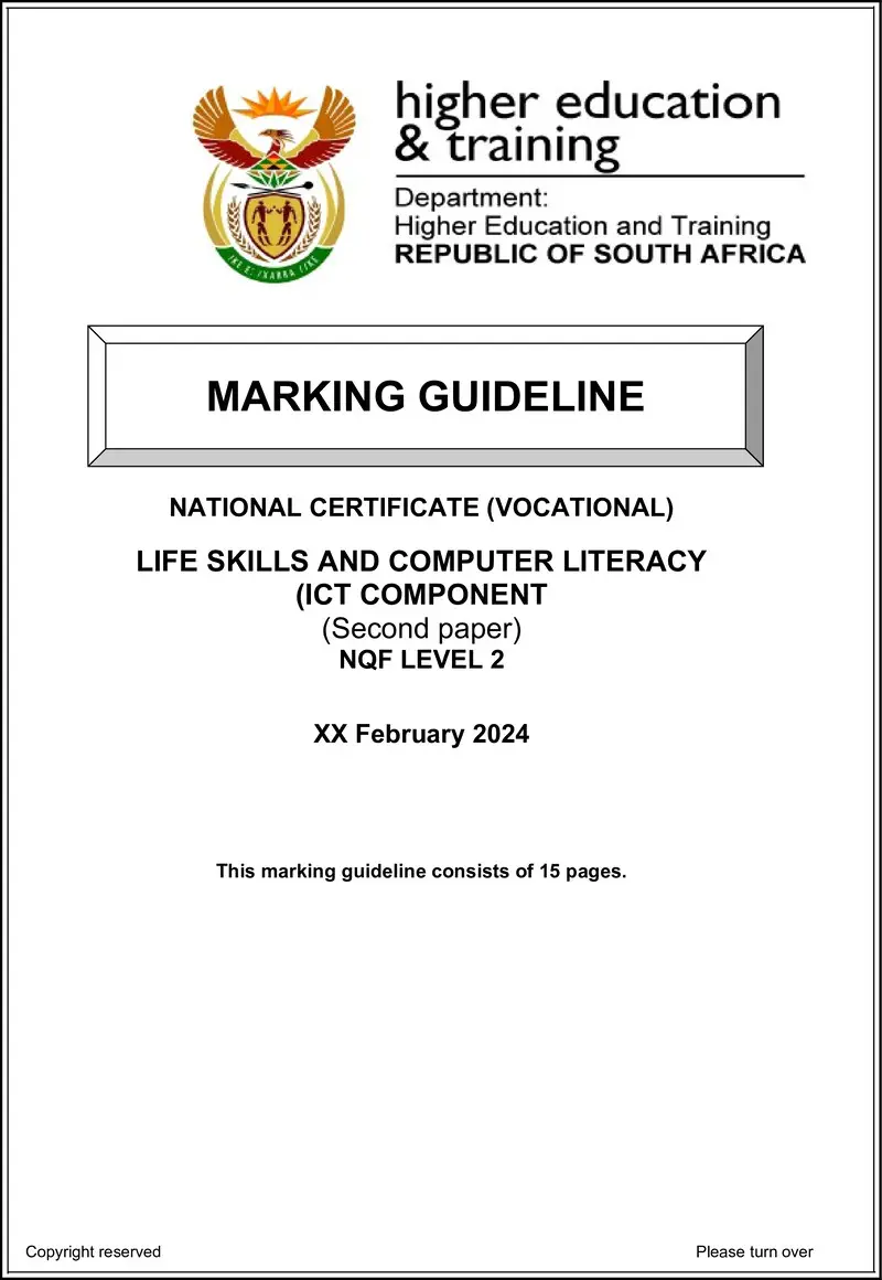 Nc Life Skills And Computer Literacy L2 P2 MEMO Supp 2024 preview