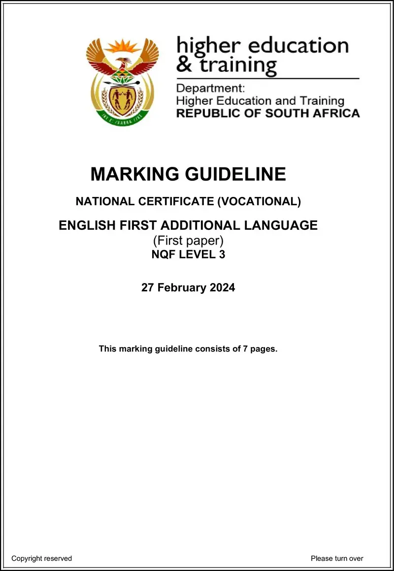 English First Additional Language L3 P1 Supp MEMO 2024 preview