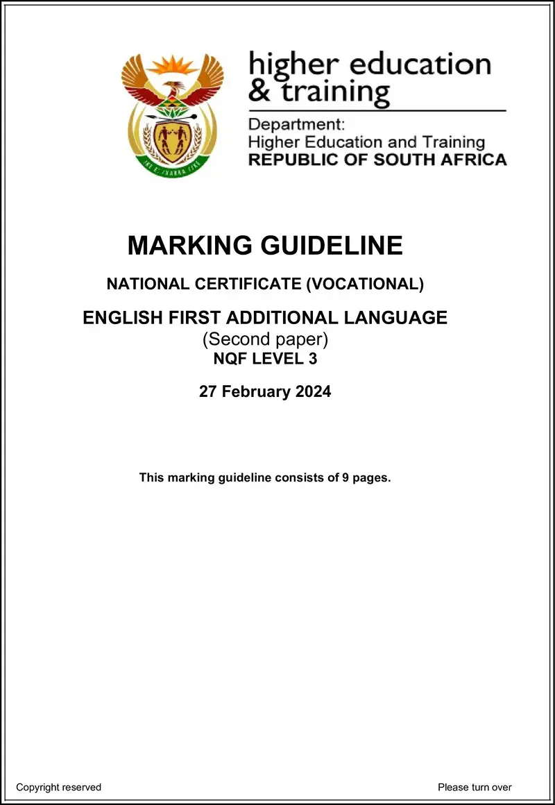English First Additional Language L3 P2 MEMO Supp 2024 preview