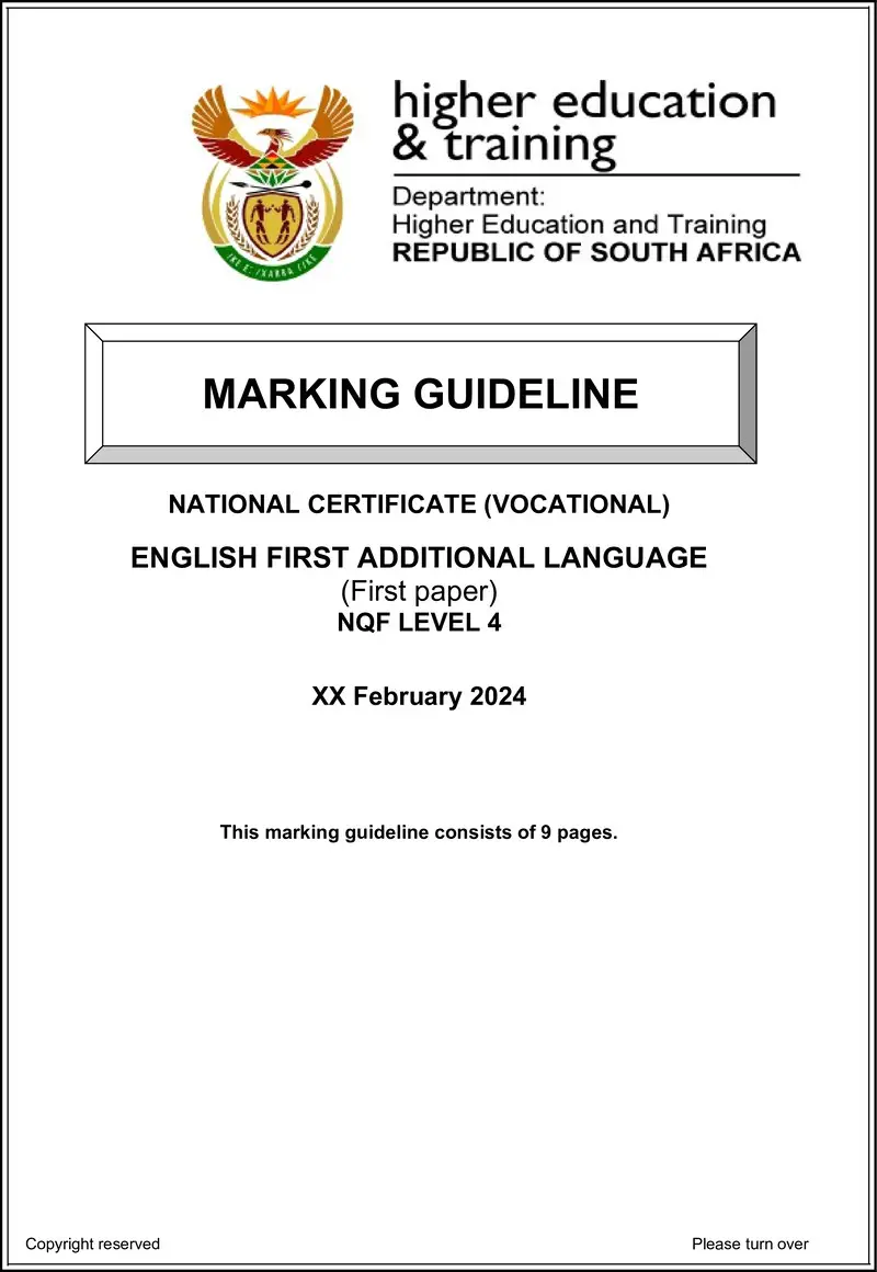 English First Additional Language L4 P1 Supp MEMO 2024 preview
